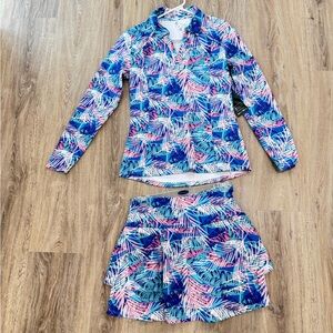 Kyodan Tropical Leaf Print Jacket and Skirt Set